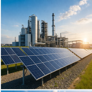 solar panels powering industrial facility